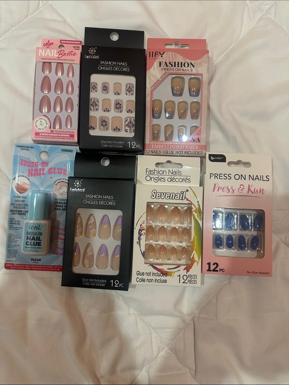 Assorted Fashion Press-On Nails Set - Neutral, Pink, Blue Options